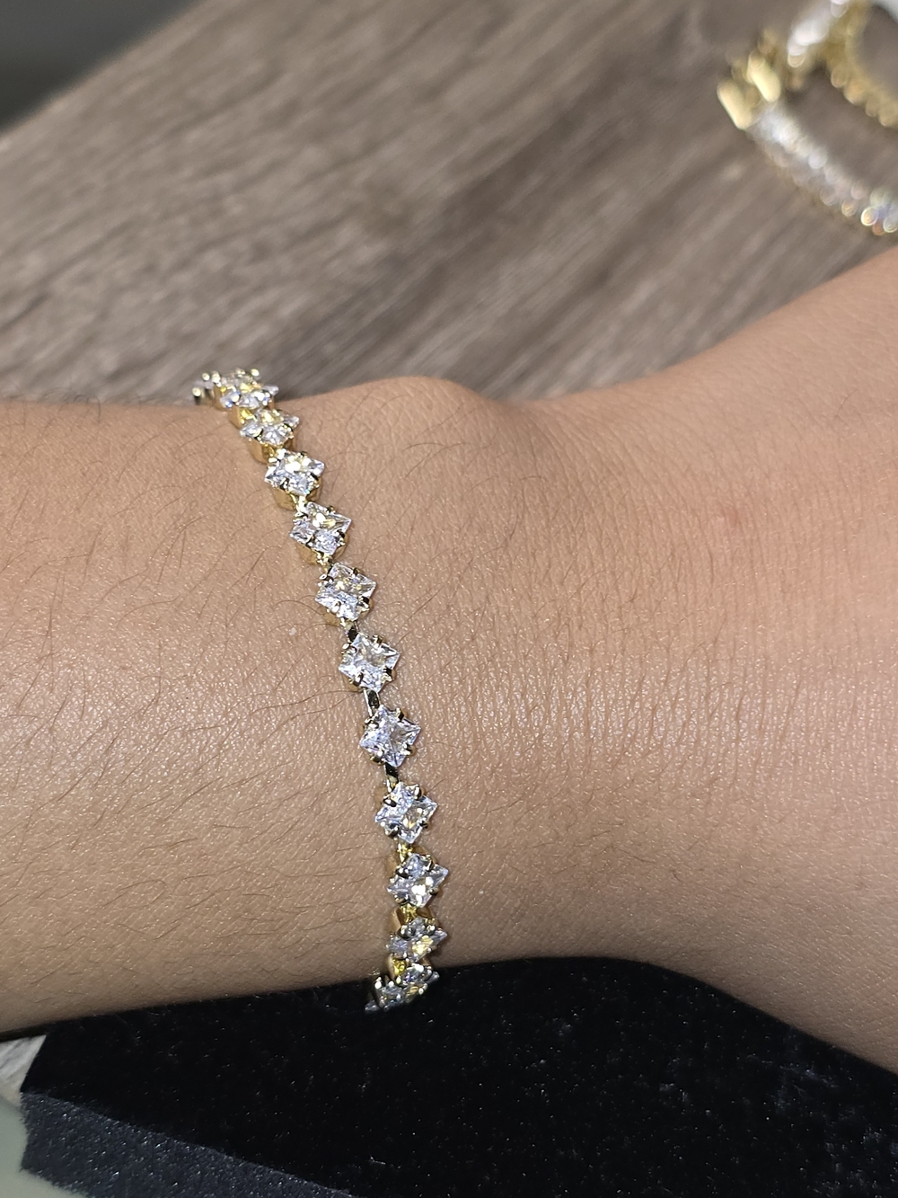 Gold Tennis Bracelet with Clear Stones - Women's Jewelry